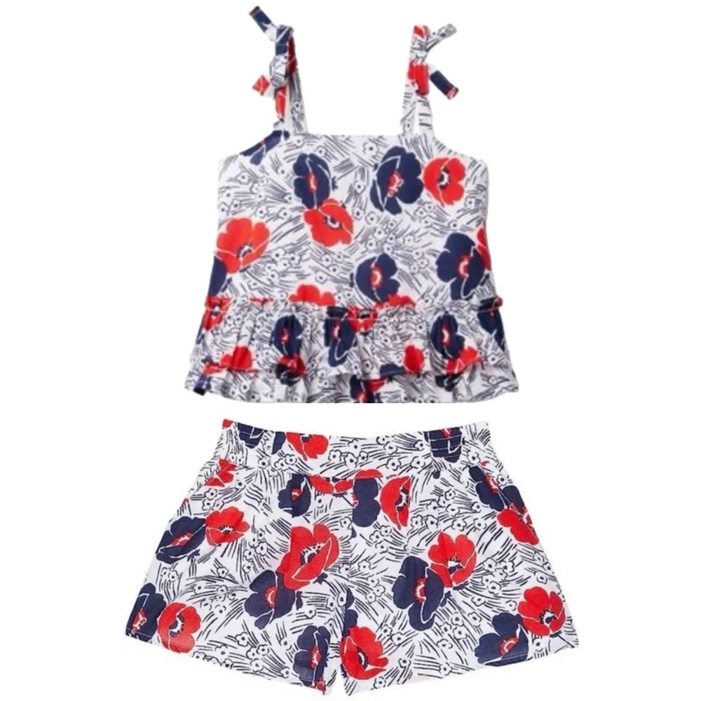 JANIE & JACK VGUC Floral Ruffle Blouse Shorts Set